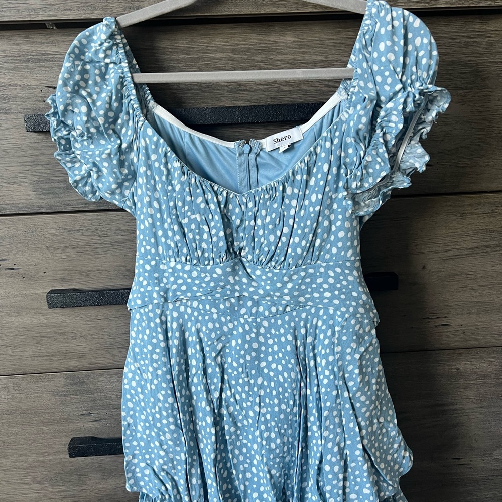 Blue and white dress